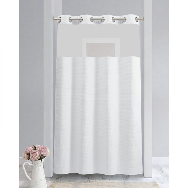 Latitude Run® Waffle Weave Shower Curtain With SnapIn Fabric Liner, Mesh Window